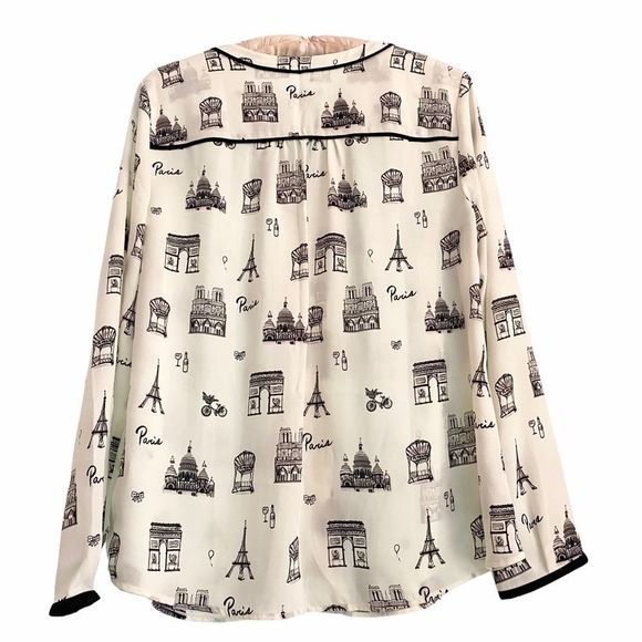 Like new! Talbots Paris Blouse Eiffel Tower French Landmarks - Picture 6 of 9